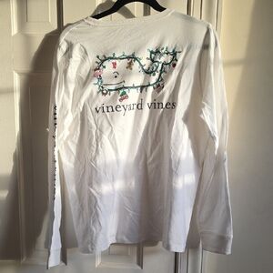 Vineyard Vines White Long Sleeve Santa Whale Christmas Lights Tee XL NWT
